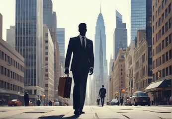 Urban Businessman in the Skyscraper Shadows, Success and Cityscape