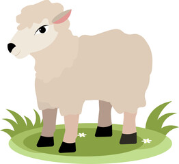 Farm Animals. A sheep stands on green grass on a white background. Baby flat vector illustration.