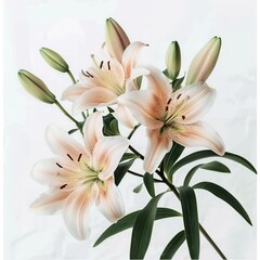 Pink and White Lily Bouquet with Green Leaves