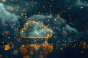 Obraz premium 3D Rendering of Cloud with Glowing Data Flowing