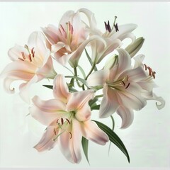 Pink and White Lily Bouquet with Green Leaves