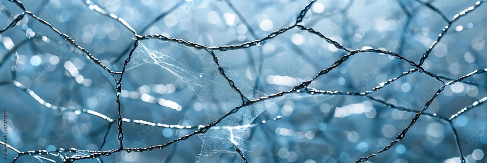 Poster blue abstract background with delicate web and bokeh lights
