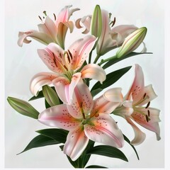 Fototapeta premium Pink and White Lily Bouquet with Green Leaves