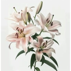 Fototapeta premium Pink and White Lily Bouquet with Green Leaves