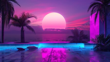 Naklejka premium Neon Sunset Paradise