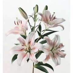 Obraz premium Pink and White Lily Bouquet with Green Leaves