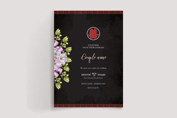WEDDING INVITATION FRAME WITH FLOWER DECORATIONS WITH FRESH LEAVES