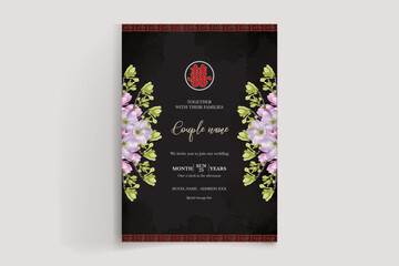 WEDDING INVITATION FRAME WITH FLOWER DECORATIONS WITH FRESH LEAVES
