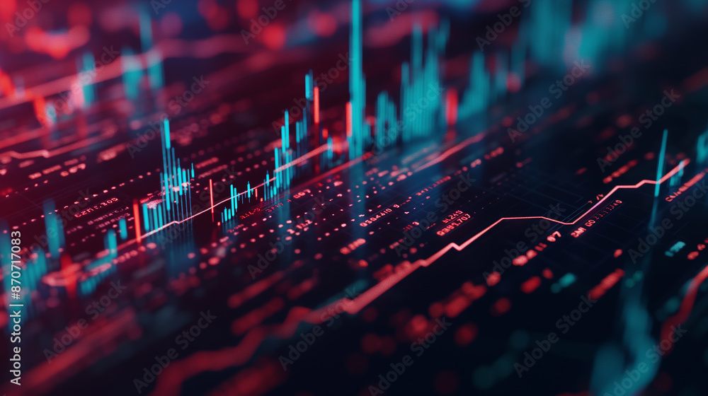 Poster computer screen close-up with red and blue background