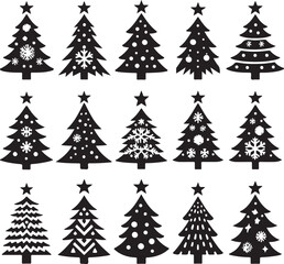 Obraz premium Christmas Trees Pictogram, vector black color silhouette