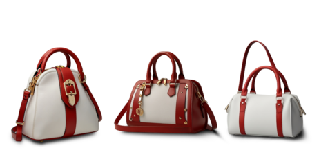 Stylish women's handbag purse, brown and white leather , White or PNG transparent background