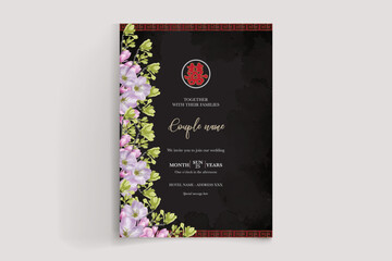 WEDDING INVITATION FRAME WITH FLOWER DECORATIONS WITH FRESH LEAVES