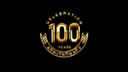 100th Golden Anniversary Celebration. Happy 100 Years Anniversary Animation in Gold Color on the Transparent Background, Alpha Channel. Great for greetings, celebrations, events, and gifts.