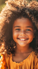 Cinematic shot of a beautiful little girl smiling
