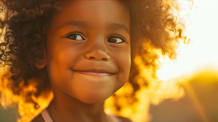 Cinematic shot of a beautiful little girl smiling
