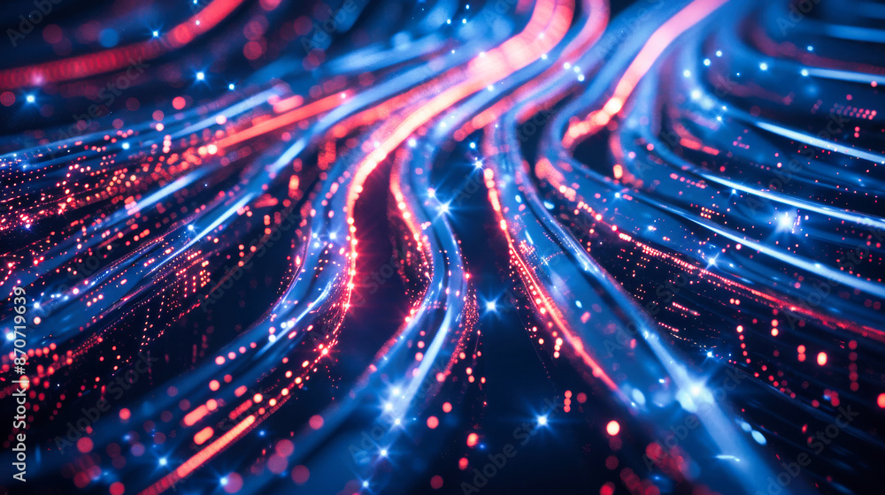 Aufkleber abstract digital data stream with glowing lines on dark blue background