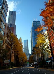 Autumn Trees Line Up Street In Tokyo, Japan