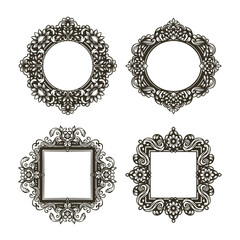 Floral ornate black frames set.