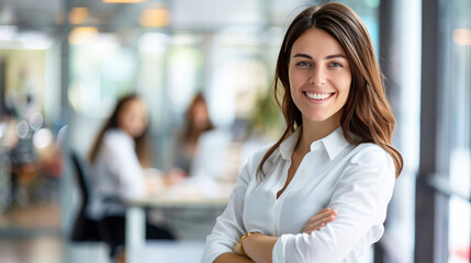 Fototapeta premium A confident professional young business woman standing in her office