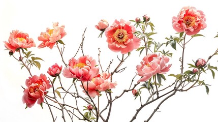 Pink Peony Flowers Blooming on a Branch