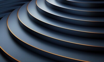 A raised stage forms a black curved staircase with a golden yellow border