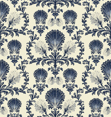 Sea shells and seaweed. Vector seamless pattern. Print for textiles, wallpaper, printing and any surfaces.