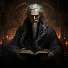 Elderly librarian gorgon in fantasy art. fantasy character 