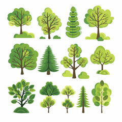 AI Generated Assorted Tree Illustrations Set