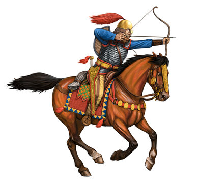 Scythian mounted archer. Historical illustration. Ancient warrior.	