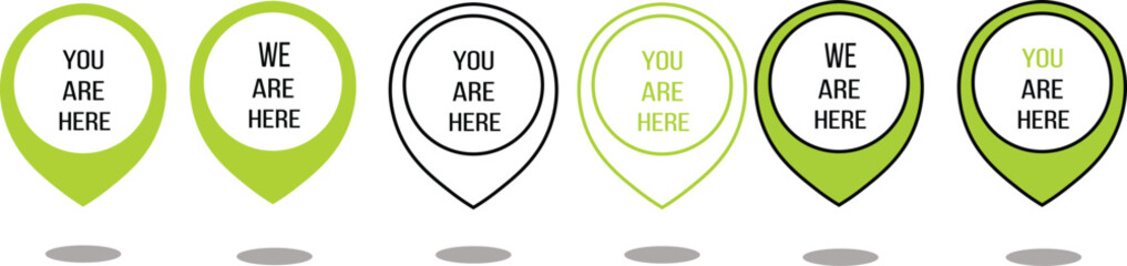 We're here location symbol set. Pin map location icons. vector.eps10