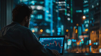 Man typing on laptop at desk near window