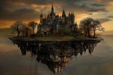 Obraz premium Mystical castle floating above the clouds.