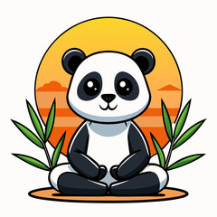 panda in the lotus position against the backdrop