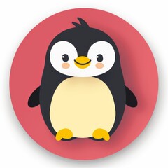 Obraz premium Adorable Cartoon Penguin on Red Background