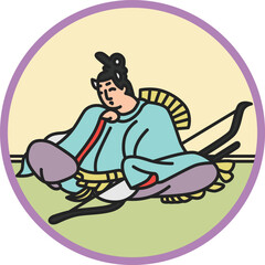 Obraz premium カラー円形シンプル百人一首 在原業平朝臣