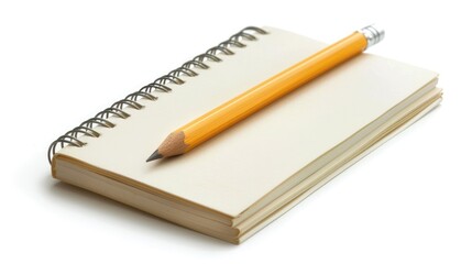 Pencil and notebook on white background