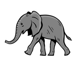 Cute baby elephant. Friendly children character. African wild animal. Vector art illustration isolated on white background. Hand drawn line