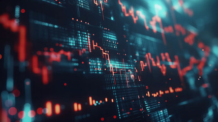 Obraz premium Close-up computer screen red blue numbers