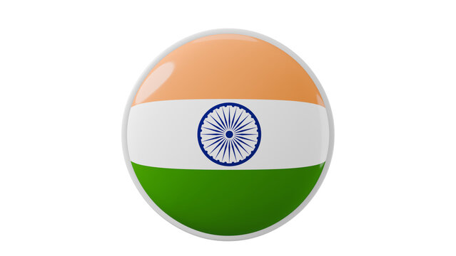 India, indian Circle flag icon . Transparent backgound. 3d rendered with alpha channel. Round shape. 	