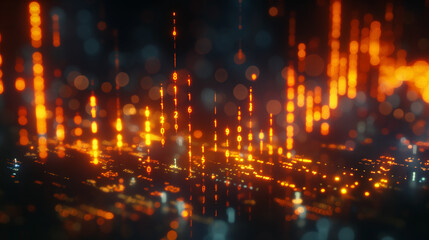 An urban night scene with city lights shining