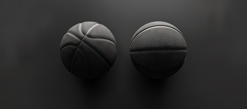 Two black basketballs on a black background