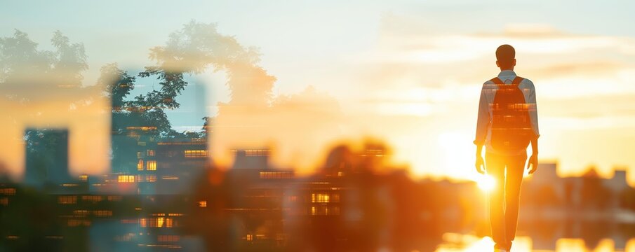Students moving into dorms (focus on, college life, vibrant, double exposure, campus backdrop)