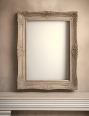 Vertical vintage frame, empty photo frame mockup with copy space, classic design, antique style, vintage decor, old-fashioned frame, retro photo frame, decorative vintage element, blank picture frame.