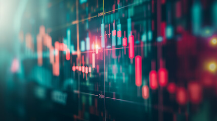 Fototapeta premium Close up of red-lit stock market display