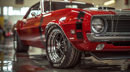 Vintage Red Muscle Car Close-Up Generative AI