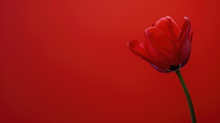 Obraz premium Red Tulip Profile against Red Background