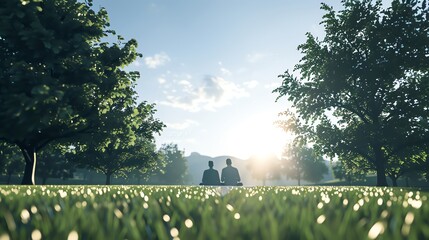 Casual settings at a park picnic, showcasing realtime actions and natural gestures, focus on, leisure theme, realistic, silhouette, with a backdrop of a sunny park