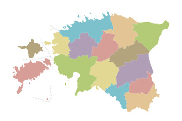 Vector regional blank map of Estonia with counties and administrative divisions. Editable and clearly labeled layers.