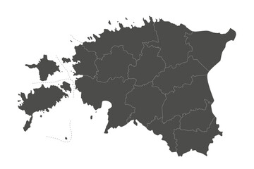 Vector regional blank map of Estonia with counties and administrative divisions. Editable and clearly labeled layers.