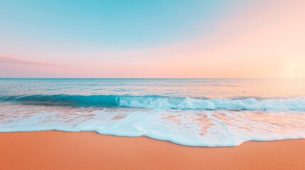 Fototapeta premium Beautiful sunset at the beach with soft waves and clear sky. Serene ocean landscape with vibrant colors. Perfect for relaxation themes.